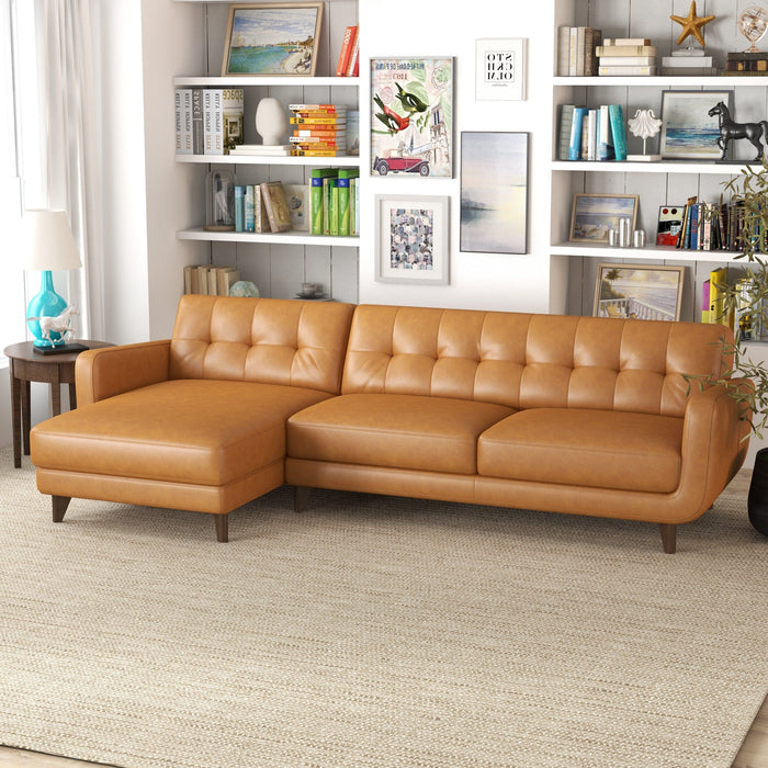 Allison - Mid-Century Modern Leather Sectional Sofa Chaise