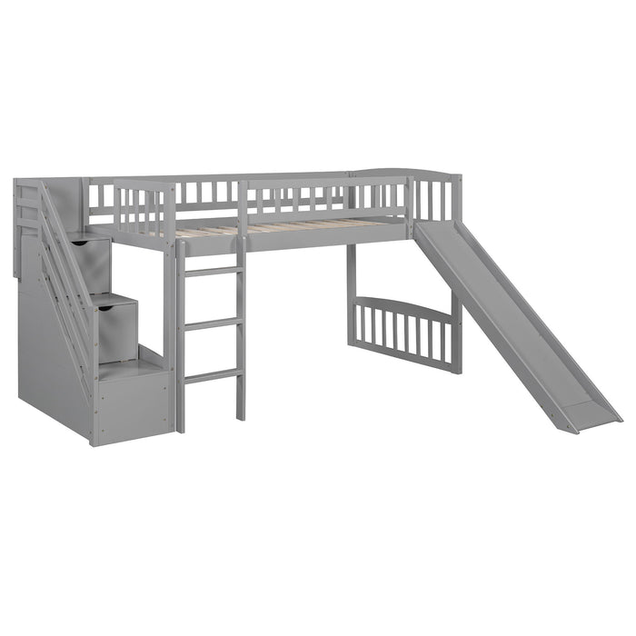 Loft Stairway Bed With 2 Drawers, Convertible Ladder And Slide