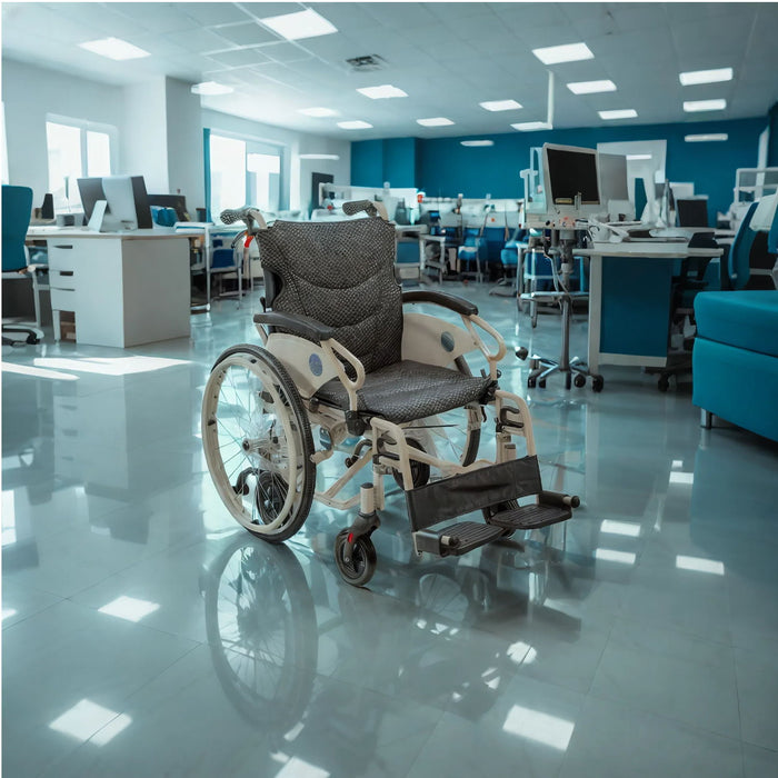 Innovative 6 Wheel Transport Wheelchair Lightweight Foldable Design With Dual Brakes Breathable Seat Anti Backflip Safety Perfect - Black / Silver