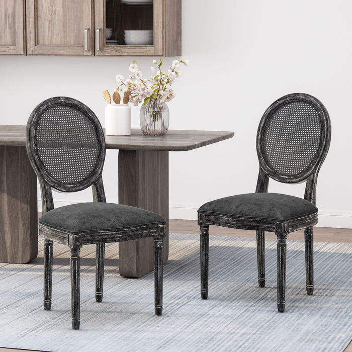 French Country Dining Chair With Cane Backrest (Set of 2)