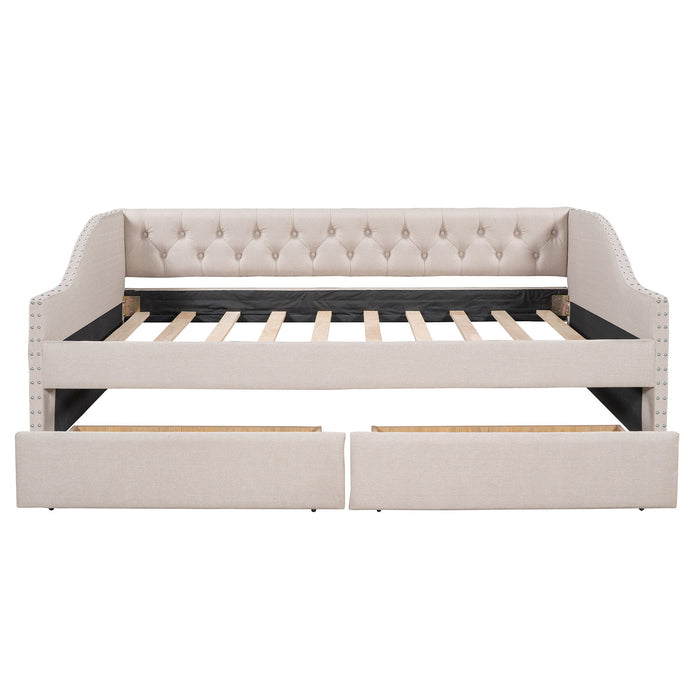 Upholstered Daybed With Two Drawers, Wood Slat Support