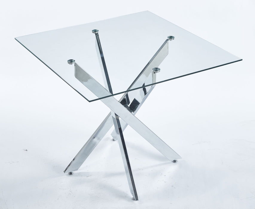 Dining Table With Cross Metal Leg And Tempered Glass, Modern Space Saving Kitchen Table For Living Room Legs, Square Table