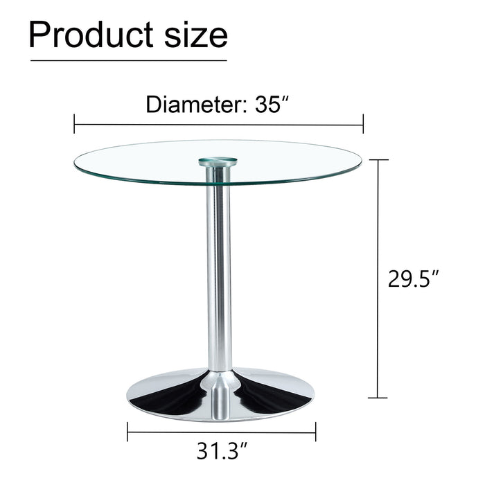 Modern Minimalist Round Dining Table With Glass Top