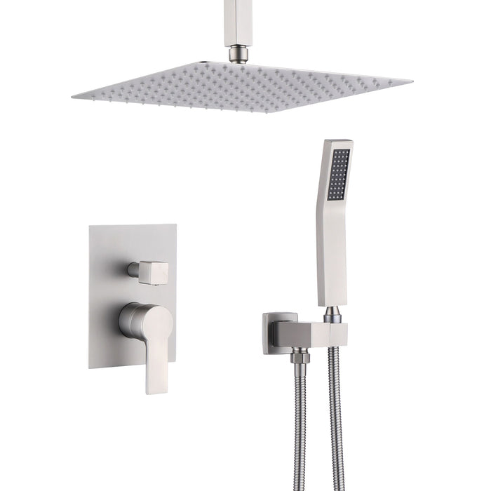 Luxury 12" Ceiling Mount Rainfall Shower System With Brass And Stainless Steel - Brushed Nickel
