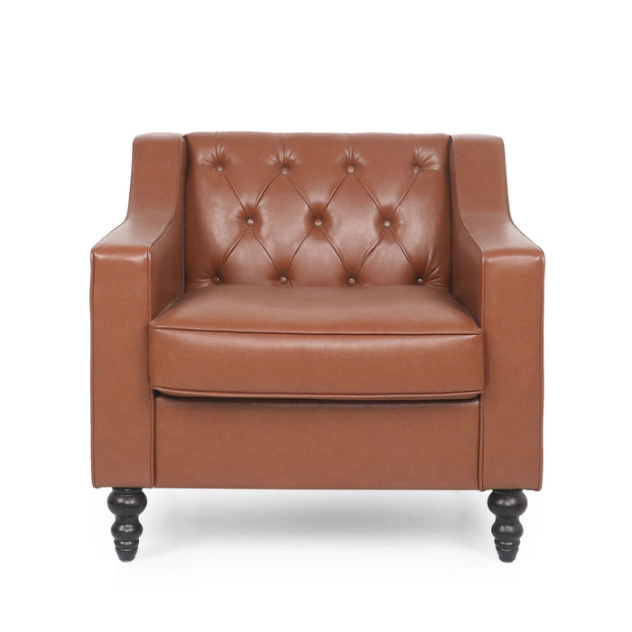 Contemporary Club Chair With Button Tufting And Birch Wood Legs