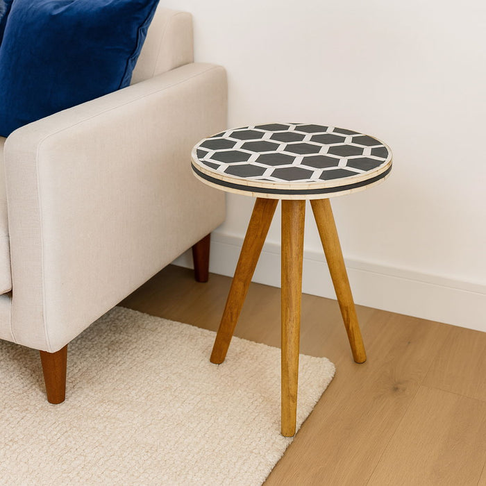 Inlay - Bone Tripod Stool - Beige / White