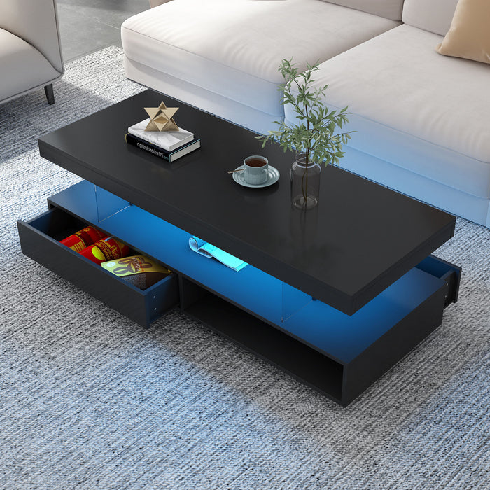 LED Coffee Table With 2 Drawers And Display Shelves