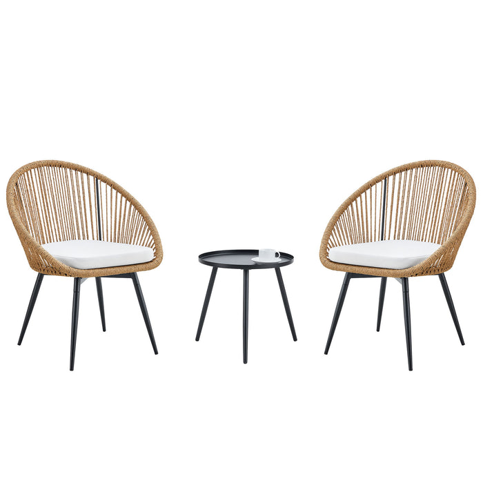 Modern 3 Piece Set, Anti - Spill Round Coffee Table, 2 Rattan Swivel Chairs, Outdoor Patio Furniture For Tea Time - Black / Wood