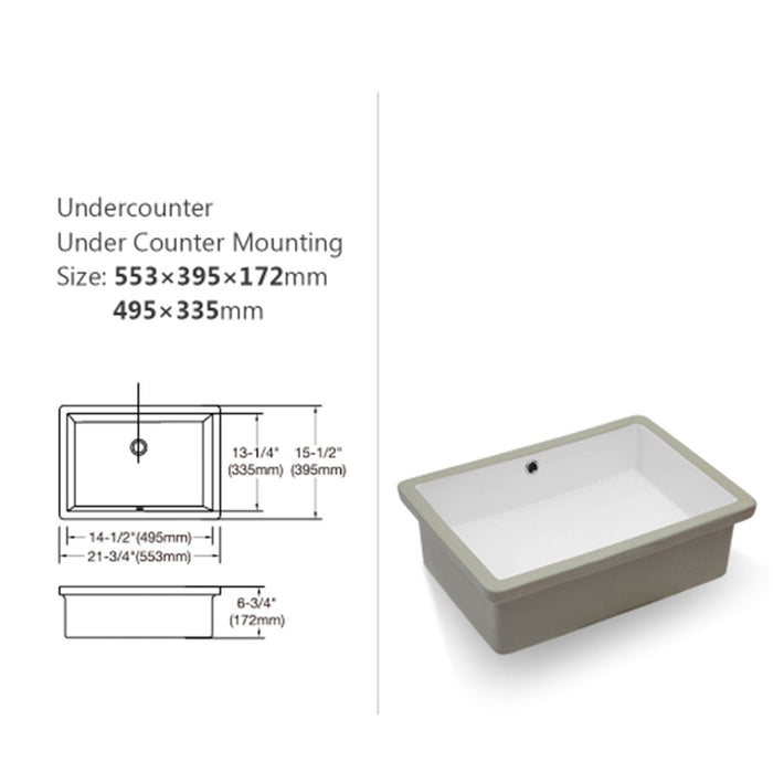 Modern Ceramic Rectangular Undermount Bathroom Sink With Overflow