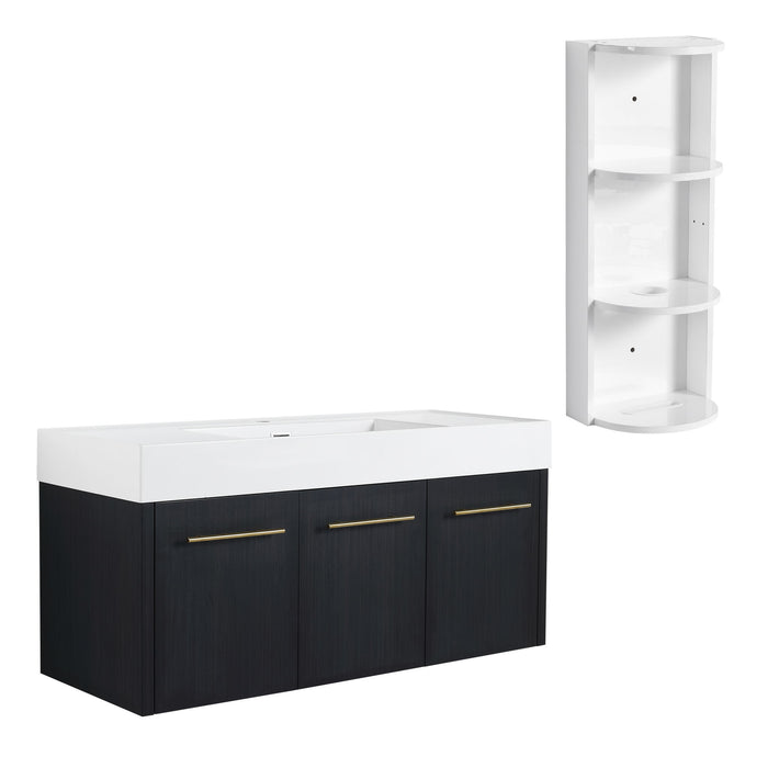 Modern Wall Mounted Bathroom Vanity With Thick Edge Resin Sink And Storage Rack
