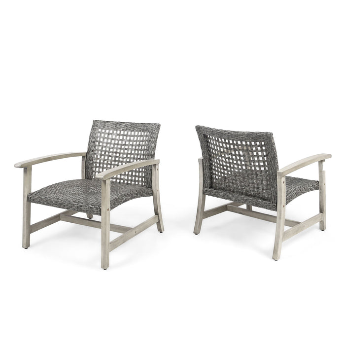 Outdoor Club Chair With Rattan Cover And Acacia Wood Frame - Gray
