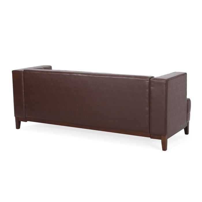 Mid Century Modern 3 Seater Sofa With Tufted Stitching - Dark Brown