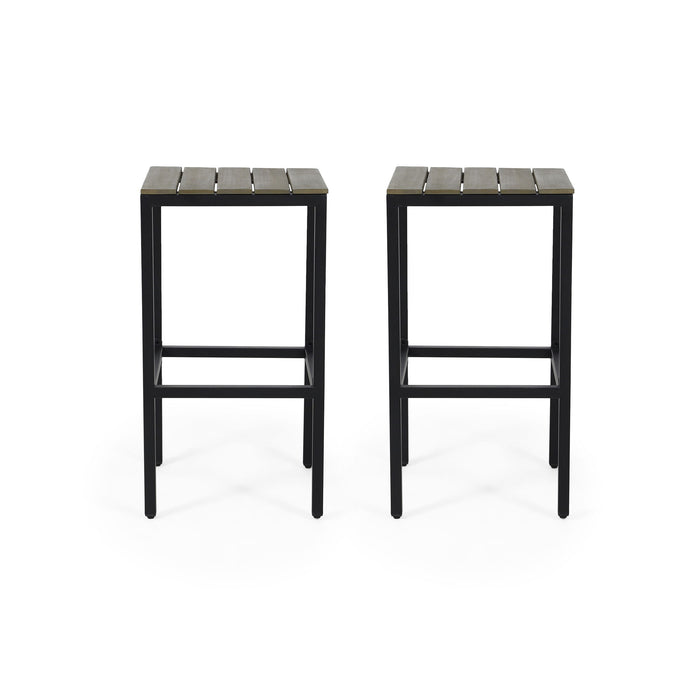 Outdoor Bar Stool With Slat Design And Metal Frame (Set of 2)