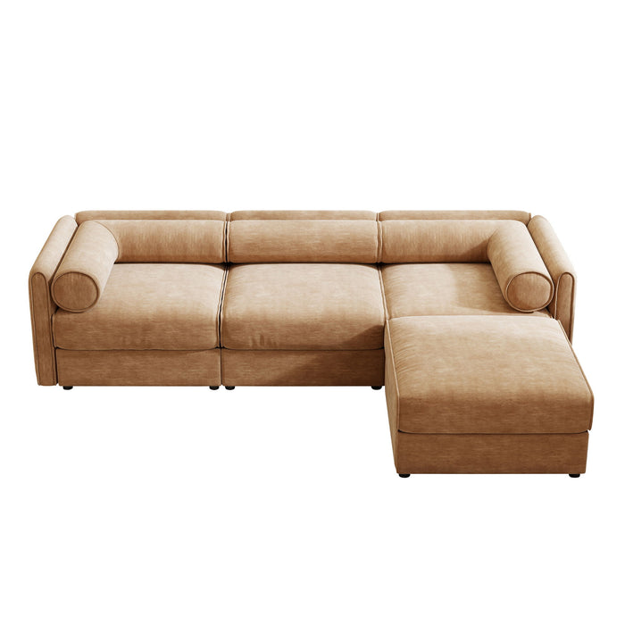 Contemporary Elegant White Chenille Sofa With Storage And Ottoman