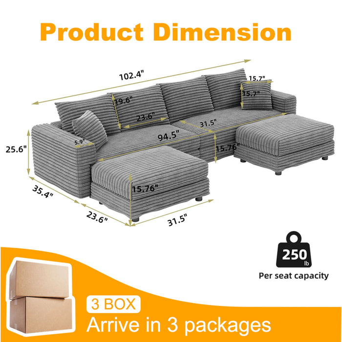 Deep Seat Convertible Sofa With Soft Pillows And Ottomans