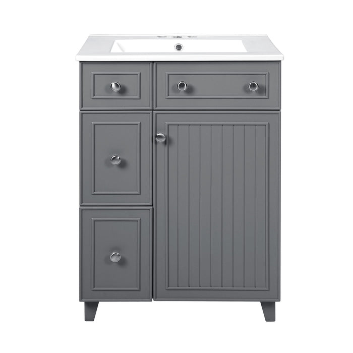 Transitional Style Bathroom Vanity Cabinet With Ceramic Sink
