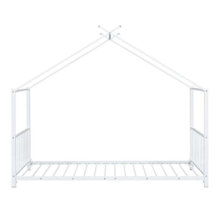 Twin Size Metal House Platform Bed - White