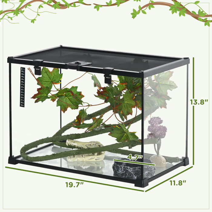 Pawhut - 14 Gallon Reptile Glass Terrarium Tank With Decor Kit Breeding Box Full View With Visually Appealing Sliding Screen Top For Lizards Frogs Snakes Spiders - Black