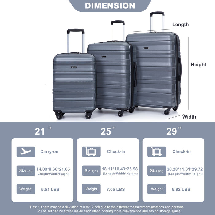 Expandable 3 Piece Luggage Sets Lightweight & Durable Suitcase, Spinner Wheels, Tsa Lock