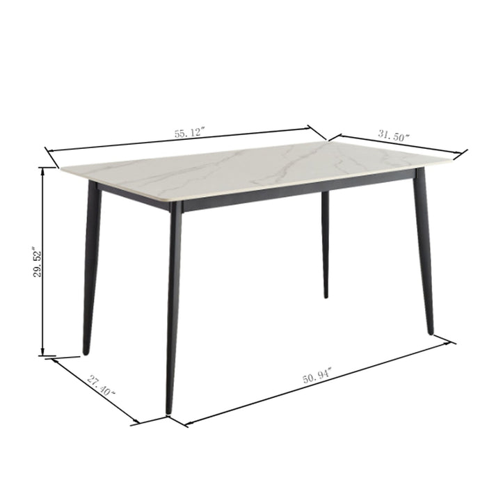 Mid Century Modern Dining Table Round White Sintered Stone Top Heavy Duty Metal Legs Waterproof Surface For Kitchen Dining Room Or Office Furniture - White / Black