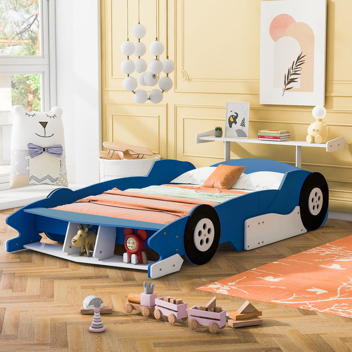 Race Car-Shaped Platform Bed With Wheels