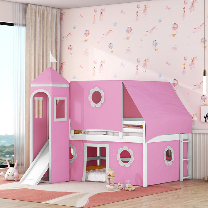 Loft Bed With Slide Tent And Tower Fun Playhouse Design