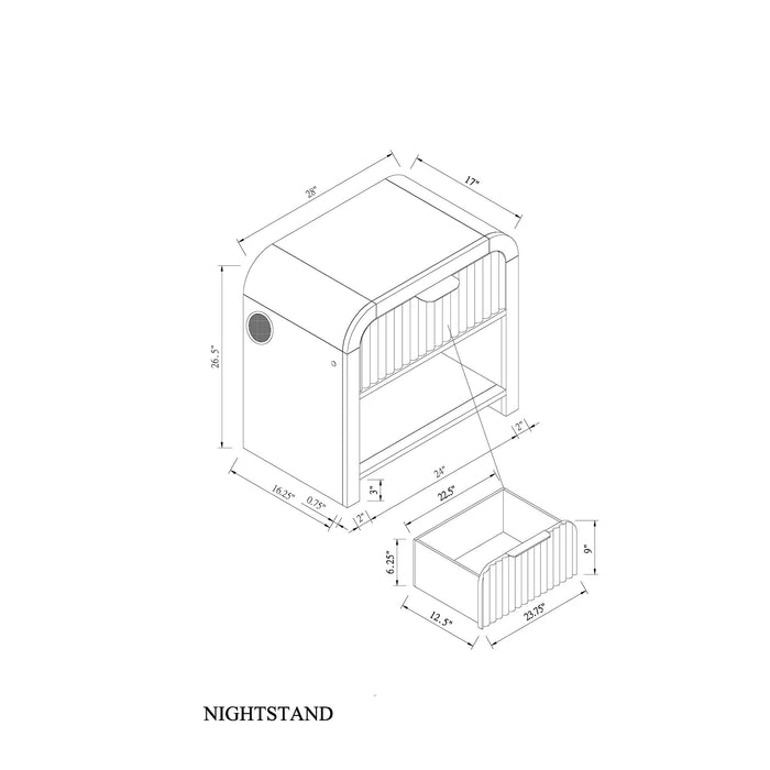 Beverly - Nightstand With Speakers, Rounded Sides - Black White