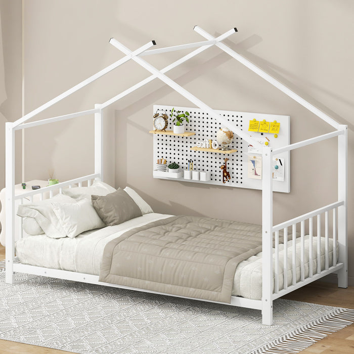 Twin Size Metal House Platform Bed - White