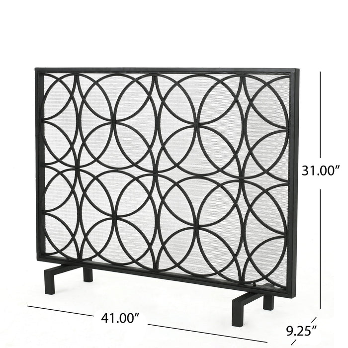Thayer - Single Panel Iron Fireplace Screen With Geometric Design