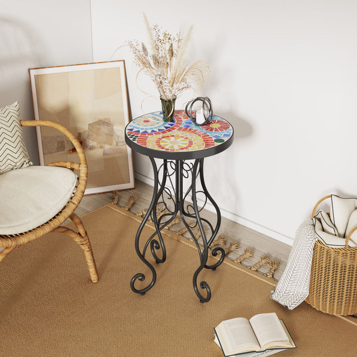 Colorful Outdoor Side Table With Ceramic Tile Top