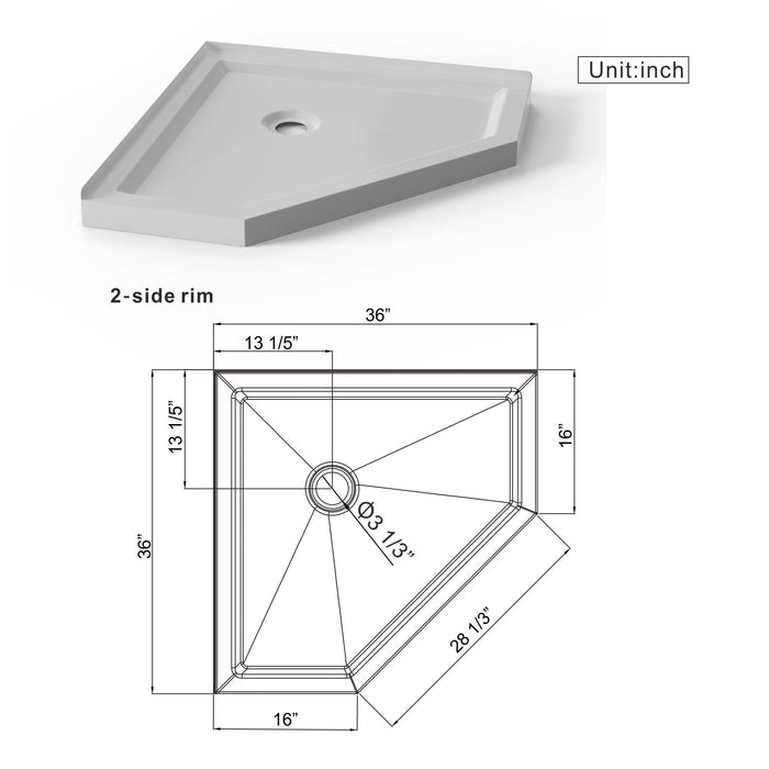 Neo Angle Corner Drain Shower Base - White