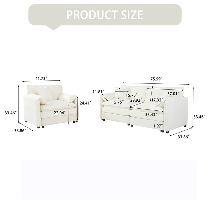 Modern Upholstered Chenille Loveseat And Armchair Set With Pillows