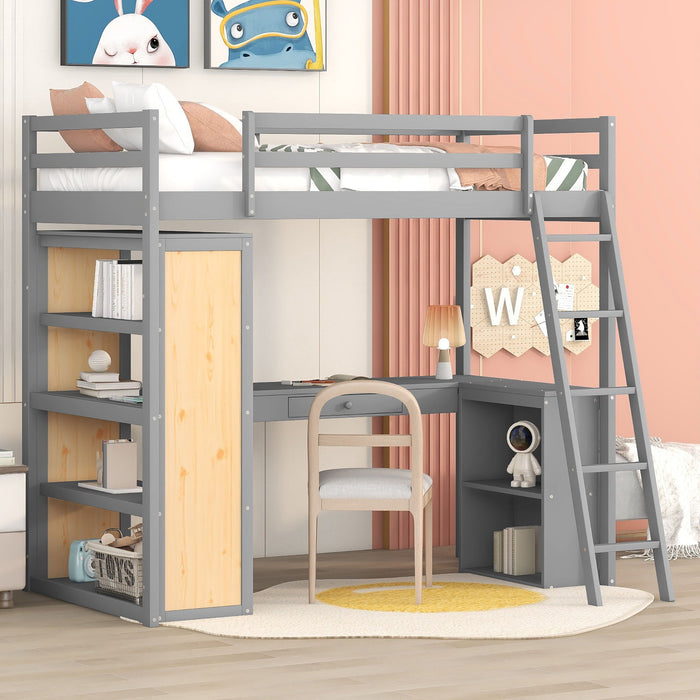 Loft Bed With Ladder, Shelves, And Desk
