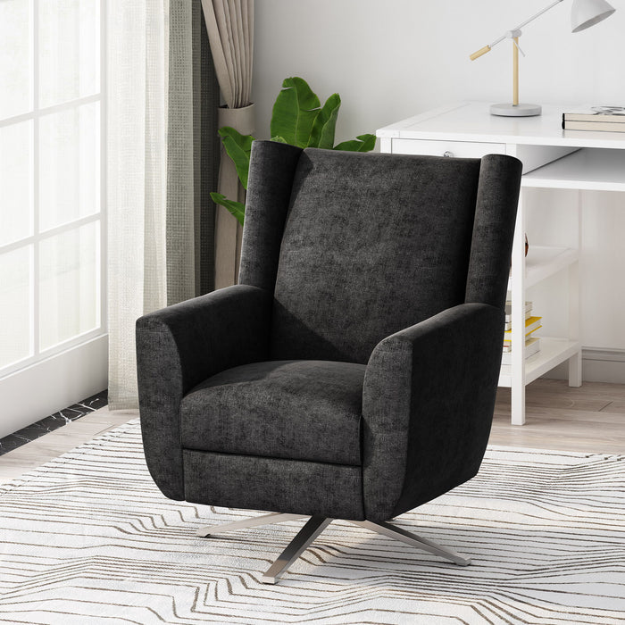 Contemporary Swivel Chair With Wingback Design - Black