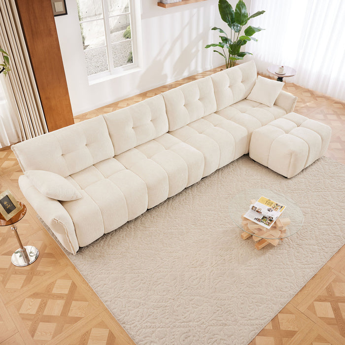 Sofa Set With Ottoman And Pillows, Textured, High Resilience Cushions