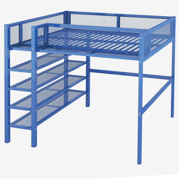 Loft Bed With 4 Tier Shelves And Storage