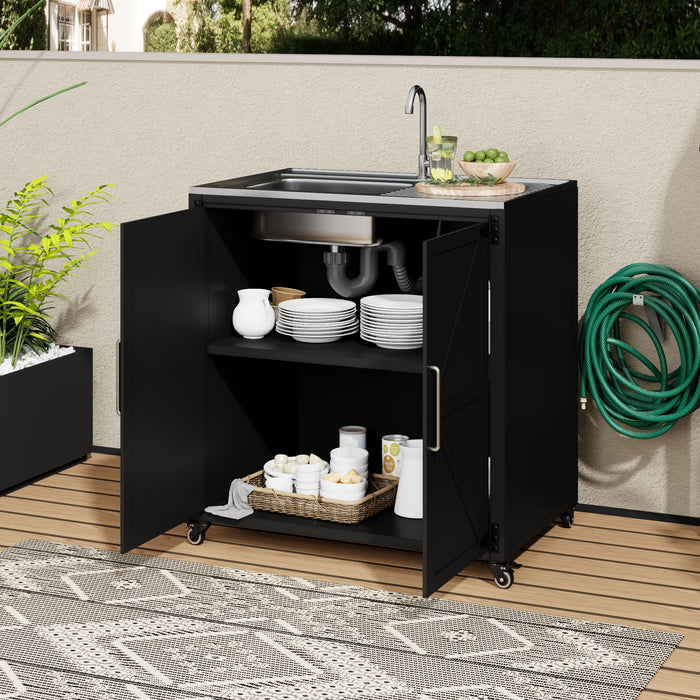Outdoor Movable Kitchen Sink Patio Modular Kitchen Sink Station With Cabinet For Garden, Patio, Backyard - Matte Black