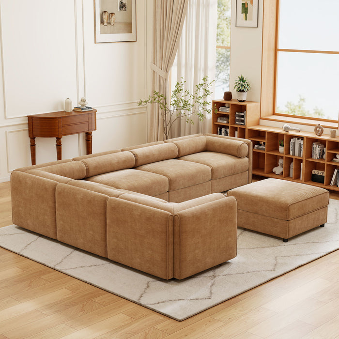 Contemporary Elegant White Chenille Sofa With Storage And Ottoman
