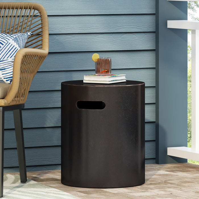 Outdoor End Table With Cutout Handle - Copper