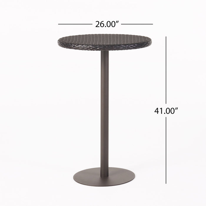 Outdoor Round Rattan Bar Table With Iron Frame - Multi Brown