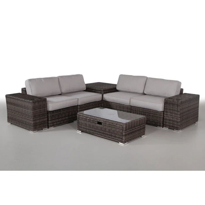 Modern Patio Rattan Sectional Set With Cushions
