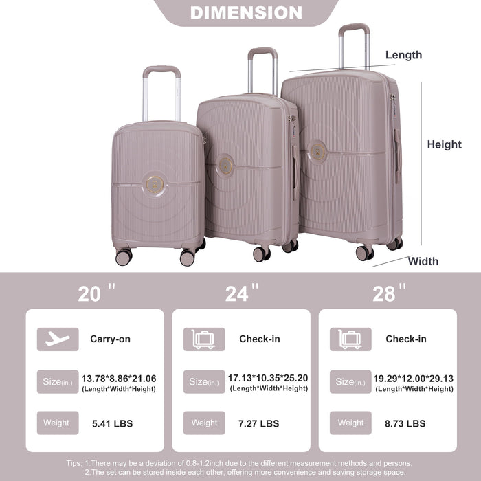 3 Piece Set Expandable Hardshell Suitcase Double Spinner Wheels