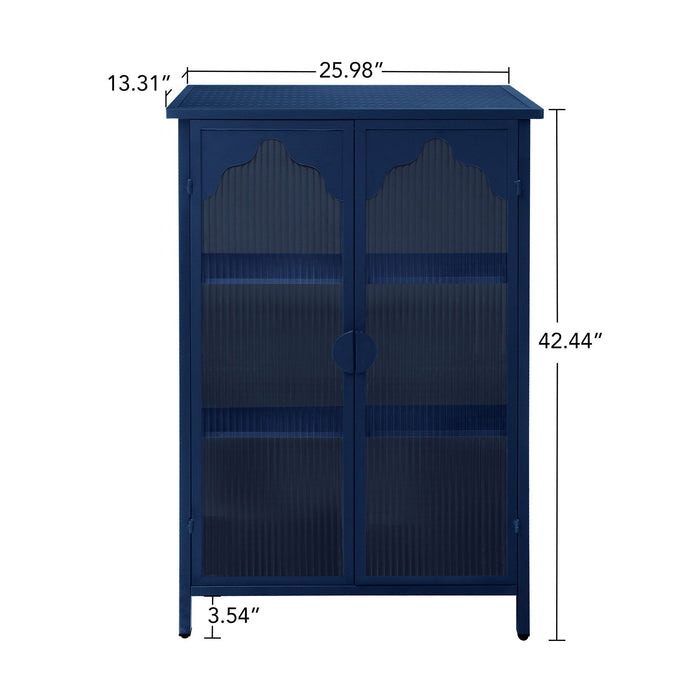 2 Doors Metal Storage Cabinet Display Cabinet With Glass Doors Metal Kitchen Sideboard Buffet Cabinet Glass Storage Cabinet For Dining Room Living Room Bedroom - Dark Blue