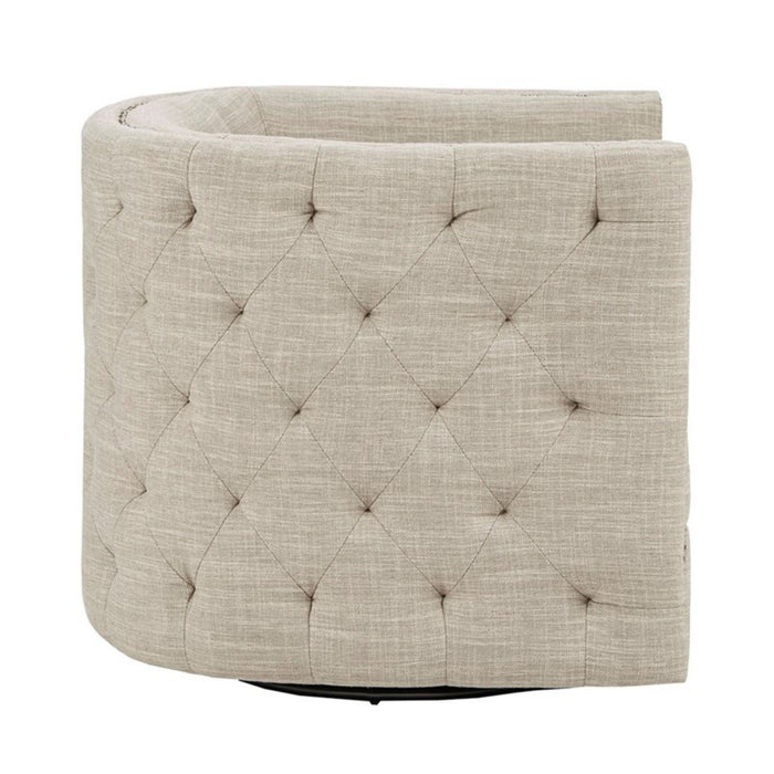 Swivel Chair With Tufted Barrel Design And Nailhead Accents