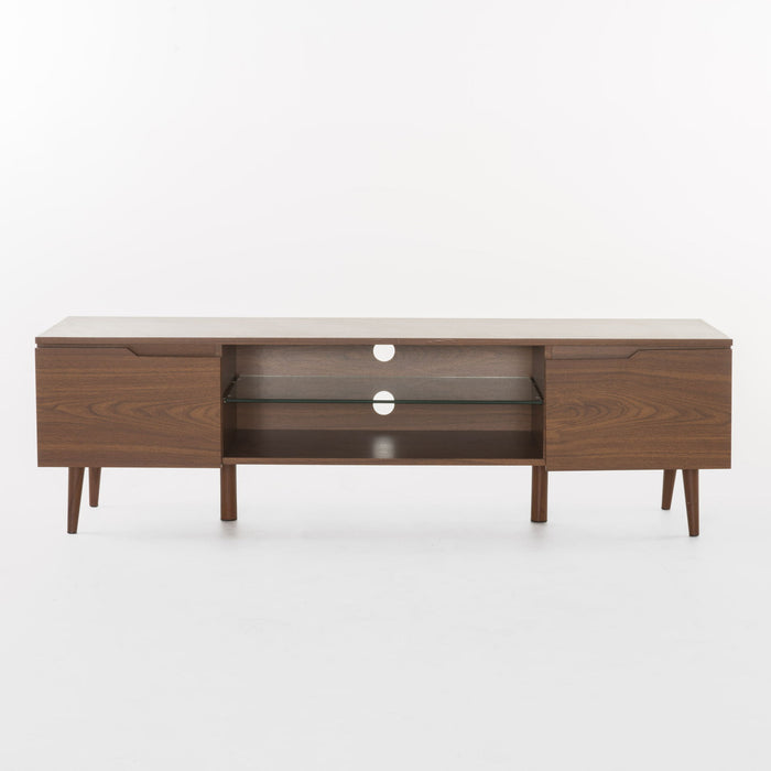Modern TV Stand With Storage, Tempered Glass Shelf - Walnut