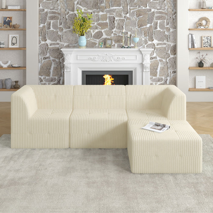 Modern Minimalist L Shape Modular Sectional Sofa, Sleeper Corduroy Couch