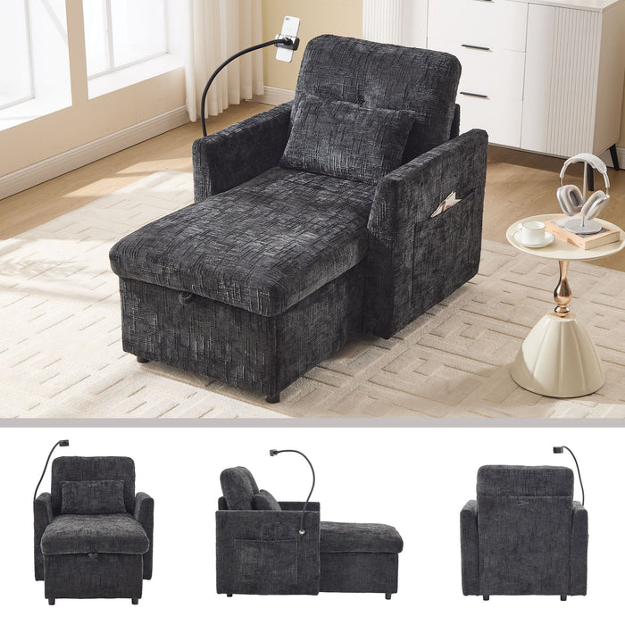 Multifunctional Chenille Recliner Sofa With Storage And Phone Bracket