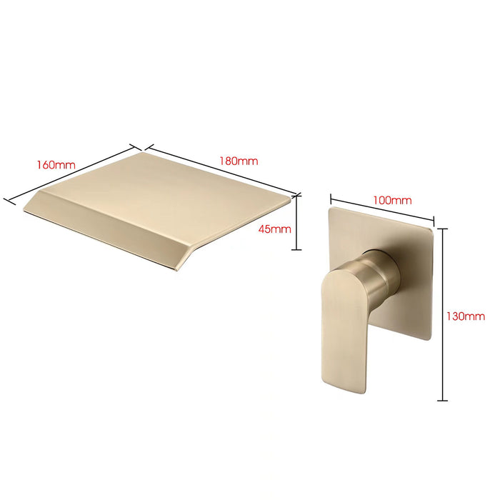 Modern Wall Mount Bathtub Faucet With Waterfall Spout And Single Handle Control - Brushed Gold