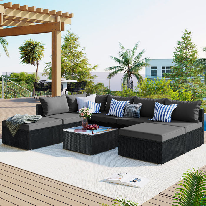 8 Pieces Outdoor Patio Furniture Conversation Wicker Sofa Set