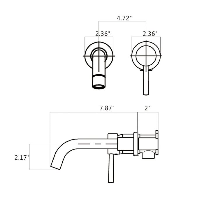 Modern Wall Mount Single Handle Bathroom Sink Faucet, Curved Spout - Matte Black Brass